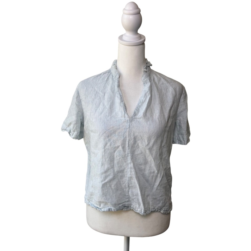 Trovata Birds of Paradis Blouse Linen Blend Size XS Striped Coastal Boho Cottage